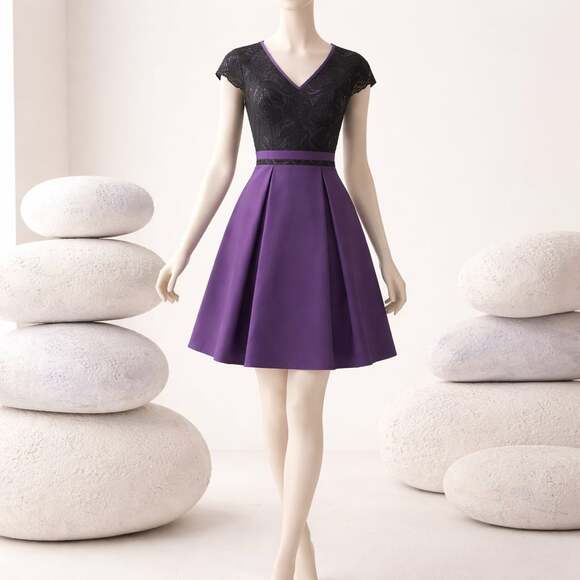 Karen Millen Dresses & Skirts - Karen Millen Purple and Black Lace Cap Sleeve Dress US 6